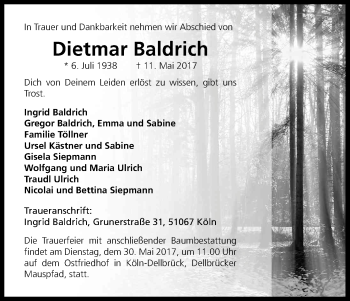 Anzeige von Dietmar Baldrich von Kölner Stadt-Anzeiger / Kölnische Rundschau / Express