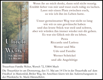 Anzeige von Ulrich Weber von Kölner Stadt-Anzeiger / Kölnische Rundschau / Express