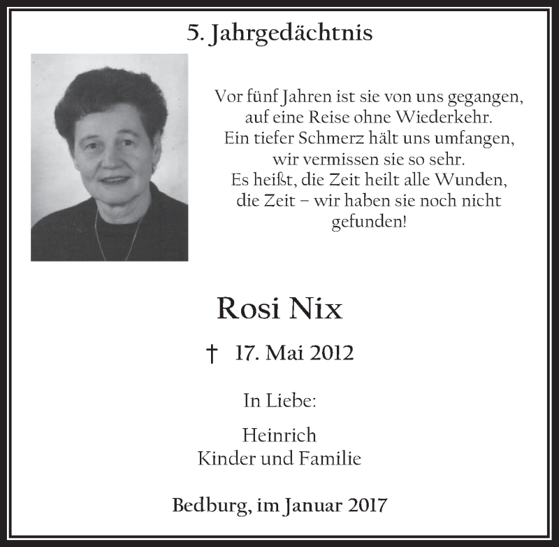  Traueranzeige für Rosi Nix vom 10.05.2017 aus  Werbepost 