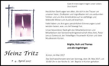 Anzeige von Heinz Fritz von Kölner Stadt-Anzeiger / Kölnische Rundschau / Express