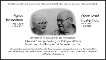 Anzeige von Agnes/Franz Josef Kastenholz von  Blickpunkt Euskirchen 