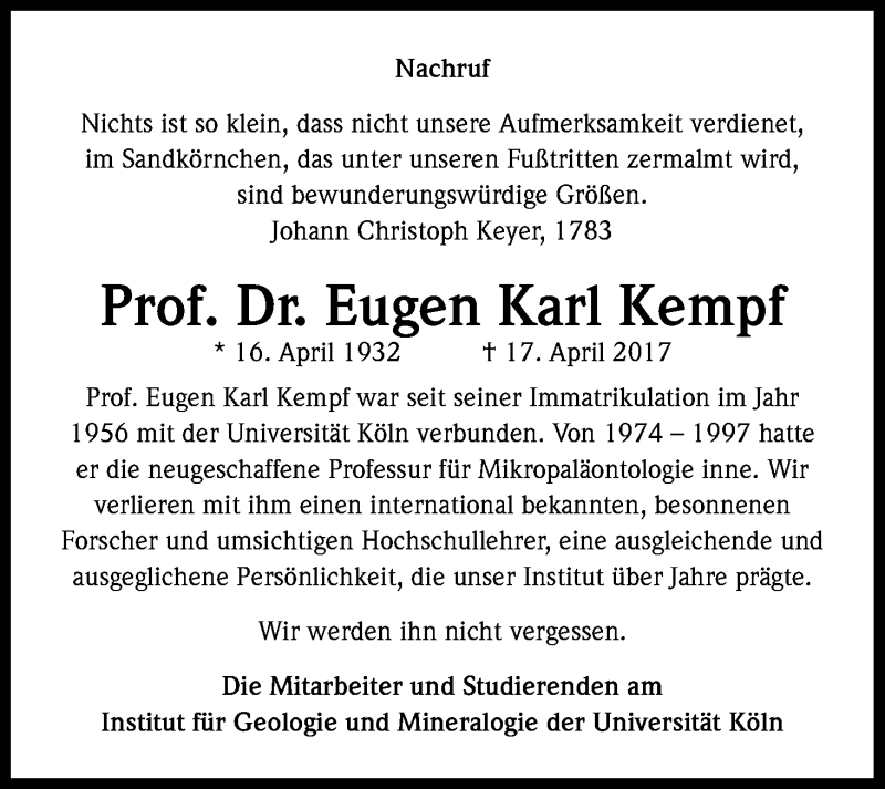 Traueranzeige für Eugen Karl Kempf vom 13.05.2017 aus Kölner Stadt-Anzeiger / Kölnische Rundschau / Express