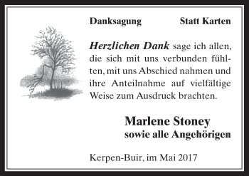 Anzeige von Marlene Stoney von  Sonntags-Post 