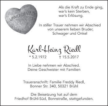 Anzeige von Karl-Heinz Riedl von  Schlossbote/Werbekurier 