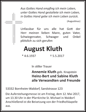 Anzeige von August Kluth von  Schlossbote/Werbekurier 