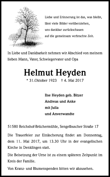 Anzeige von Helmut Heyden von Kölner Stadt-Anzeiger / Kölnische Rundschau / Express