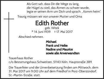 Anzeige von Edith Rother von  Kölner Wochenspiegel 
