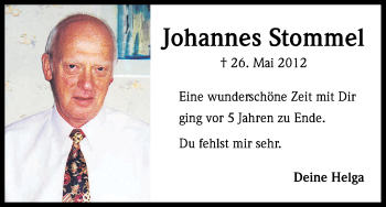 Anzeige von Johannes Stommel von Kölner Stadt-Anzeiger / Kölnische Rundschau / Express