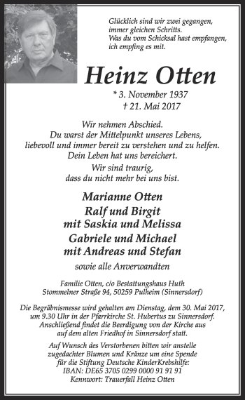 Anzeige von Heinz Otten von  Sonntags-Post 