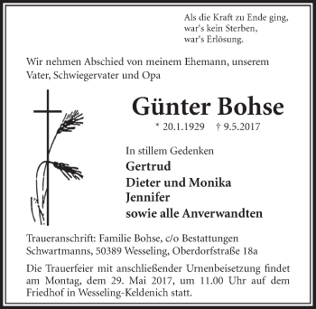 Anzeige von Günter Bohse von  Schlossbote/Werbekurier 