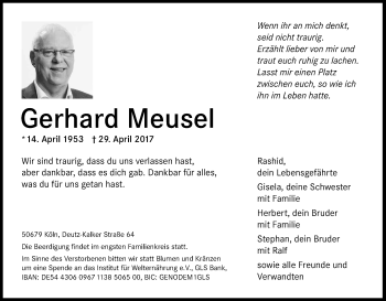 Anzeige von Gerhard Meusel von Kölner Stadt-Anzeiger / Kölnische Rundschau / Express
