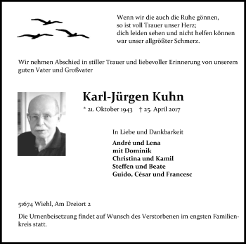 Anzeige von Karl-Jürgen Kuhn von Kölner Stadt-Anzeiger / Kölnische Rundschau / Express