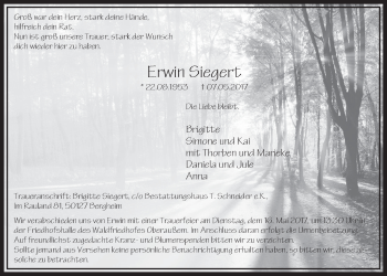 Anzeige von Erwin Siegert von  Sonntags-Post 