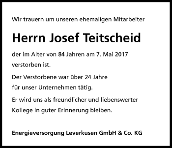 Anzeige von Josef Teitscheid von Kölner Stadt-Anzeiger / Kölnische Rundschau / Express