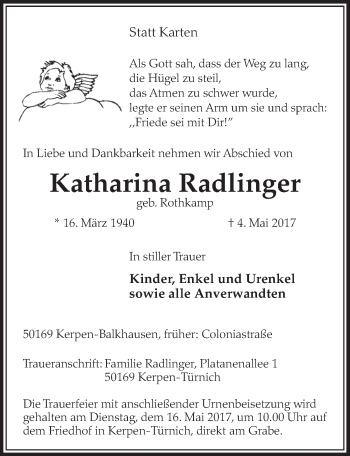 Anzeige von Katharina Radlinger von  Sonntags-Post 