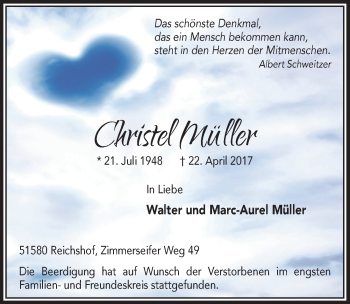 Anzeige von Christel Müller von  Anzeigen Echo 