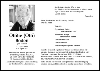 Anzeige von Ottilie Boden von Kölner Stadt-Anzeiger / Kölnische Rundschau / Express
