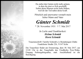 Anzeige von Günter Schmidt von  Kölner Wochenspiegel 