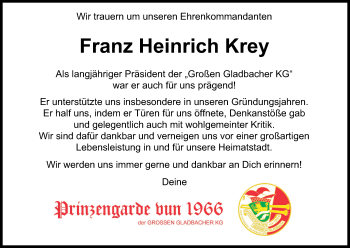 Anzeige von Franz Heinrich Krey von Kölner Stadt-Anzeiger / Kölnische Rundschau / Express