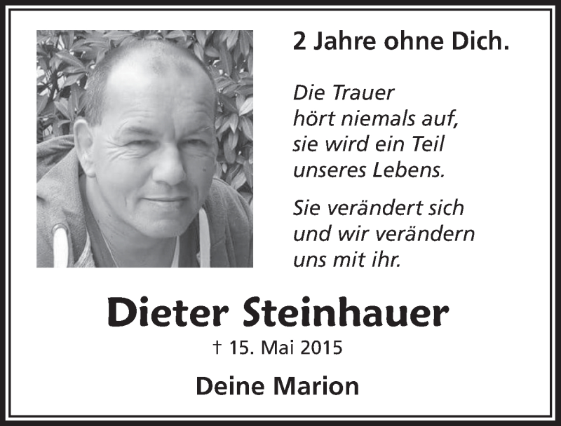  Traueranzeige für Dieter Steinhauer vom 17.05.2017 aus  Anzeigen Echo 
