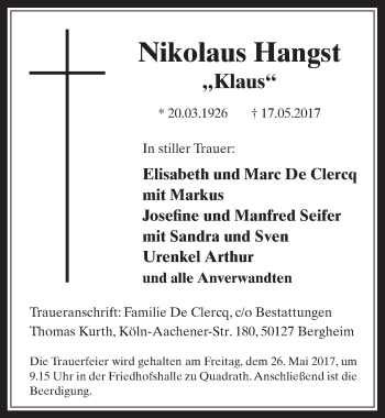 Anzeige von Nikolaus Hangst von  Werbepost 
