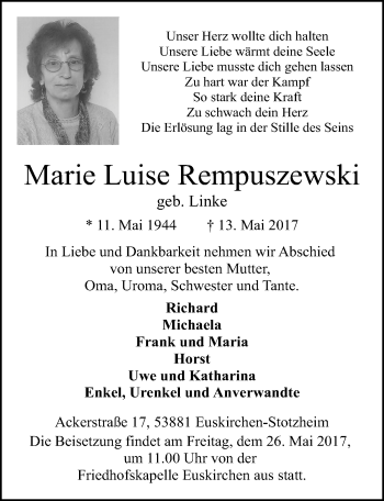 Anzeige von Marie Luise Rempuszewski von  Blickpunkt Euskirchen 