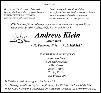 Anzeige von Andreas ´Mack´ Klein von Kölner Stadt-Anzeiger / Kölnische Rundschau / Express