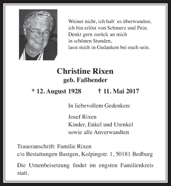Anzeige von Christine Rixen von  Werbepost 