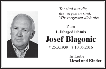 Anzeige von Josef Blagonic von  Schlossbote/Werbekurier 