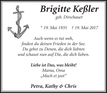 Anzeige von Brigitte Keßler von  Sonntags-Post 