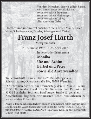 Anzeige von Franz Josef Harth von  Schlossbote/Werbekurier 