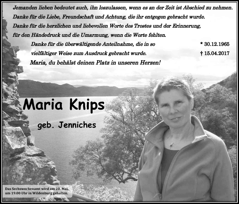 Traueranzeige für Maria Knips vom 13.05.2017 aus Kölner Stadt-Anzeiger / Kölnische Rundschau / Express