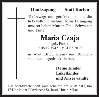 Anzeige von Maria Czaja von  Wochenende 