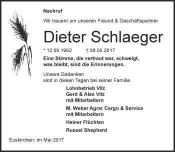 Anzeige von Dieter Schlaeger von  Blickpunkt Euskirchen 