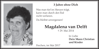 Anzeige von Magdalena van Delft von  Wochenende 