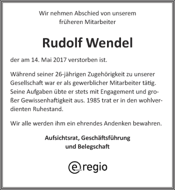 Anzeige von Rudolf Wendel von  Blickpunkt Euskirchen 