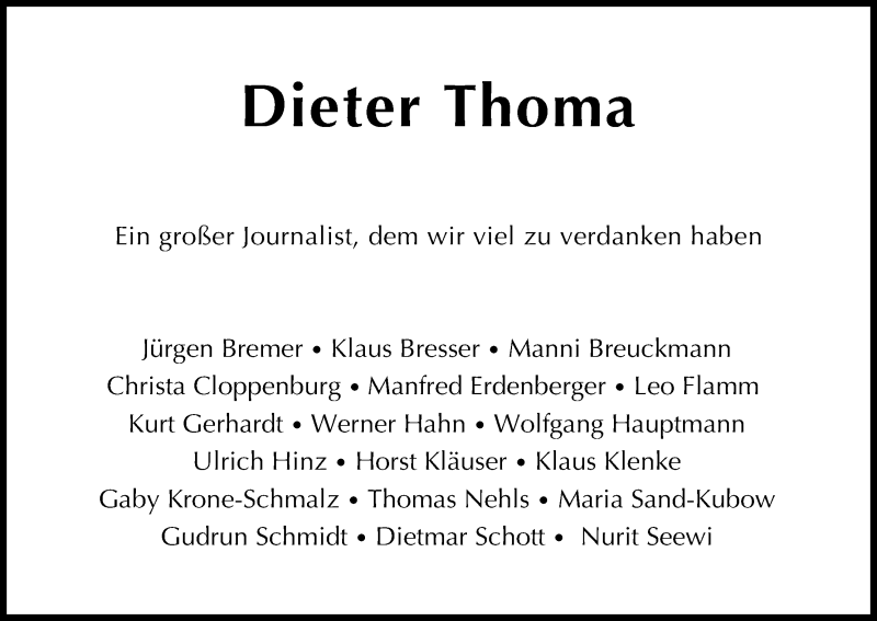  Traueranzeige für Dieter Thoma vom 13.05.2017 aus Kölner Stadt-Anzeiger / Kölnische Rundschau / Express