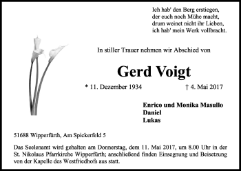 Anzeige von Gerd Voigt von Kölner Stadt-Anzeiger / Kölnische Rundschau / Express