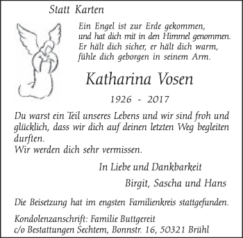 Anzeige von Katharina Vosen von  Schlossbote/Werbekurier 
