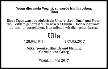 Anzeige von Ulla  von Kölner Stadt-Anzeiger / Kölnische Rundschau / Express