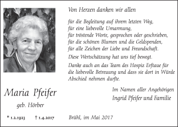 Anzeige von Maria Pfeifer von  Schlossbote/Werbekurier 