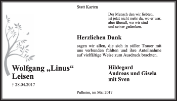 Anzeige von Wolfgang Leisen von  Sonntags-Post 