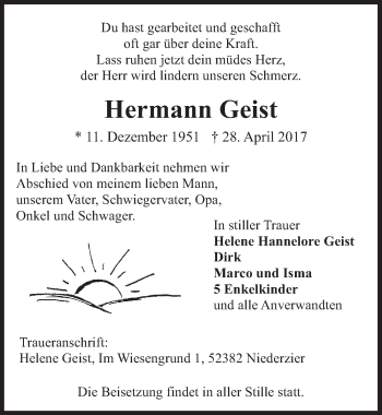 Anzeige von Hermann Geist von  Werbepost 