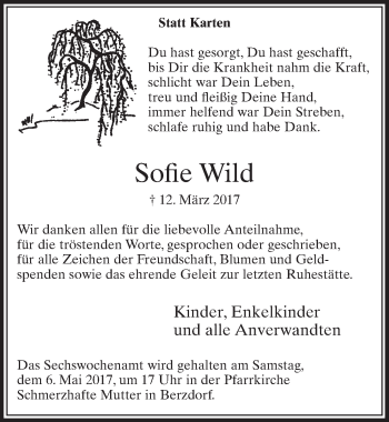 Anzeige von Sofie Wild von  Schlossbote/Werbekurier 