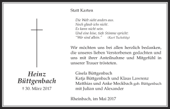 Anzeige von Heinz Büttgenbach von  Schaufenster/Blickpunkt 