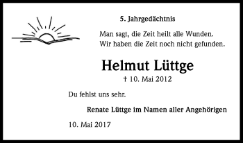 Anzeige von Helmut Lüttge von Kölner Stadt-Anzeiger / Kölnische Rundschau / Express