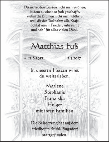 Anzeige von Matthias Fuß von  Schlossbote/Werbekurier 