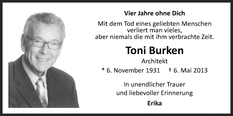  Traueranzeige für Toni Burken vom 03.05.2017 aus  Kölner Wochenspiegel 
