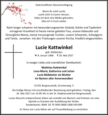 Anzeige von Lucie Kattwinkel von Kölner Stadt-Anzeiger / Kölnische Rundschau / Express