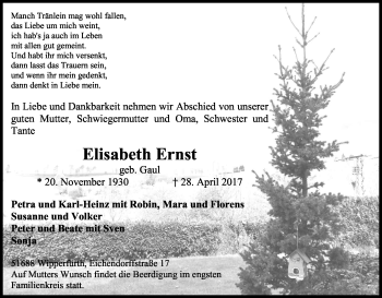 Anzeige von Elisabeth Ernst von Kölner Stadt-Anzeiger / Kölnische Rundschau / Express